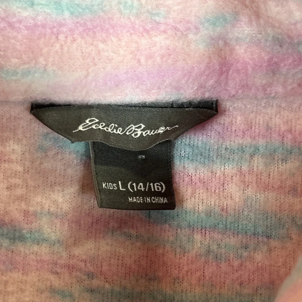 Youth School Eddie Bauer Girls L 14/16 Pink Aqua Space Dye Fleece Jacket Pockets
